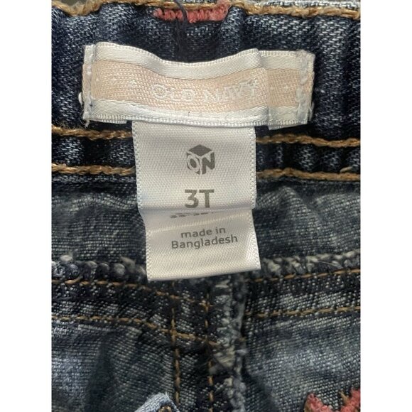 Lot Of 2 Girls Toddler 3T Denim Jeans Old Navy Floral Flare And Jordache Skinny - Picture 6 of 12